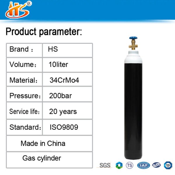 10 Litre ISO9809 1.5M3 150bar 37MN Oxygen Tanks Gas Cylinder – Image 2