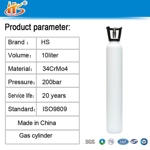 10 Litre ISO9809 1.5M3 150bar 37MN Oxygen Tanks Gas Cylinder – Image 3