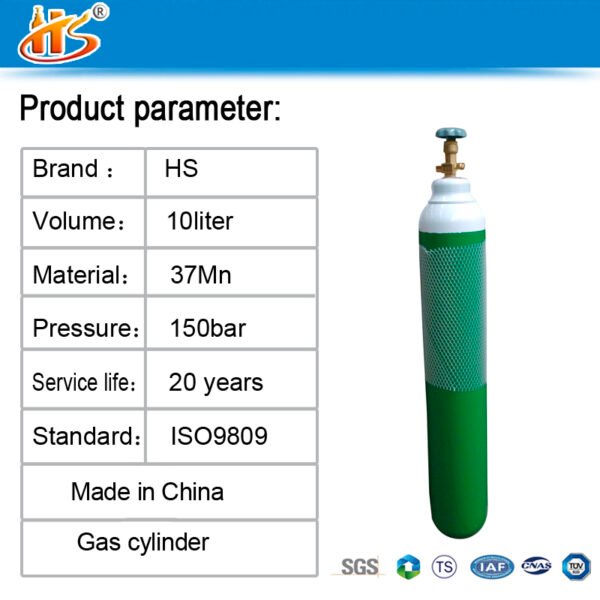 10 Litre ISO9809 1.5M3 150bar 37MN Oxygen Tanks Gas Cylinder – Image 6