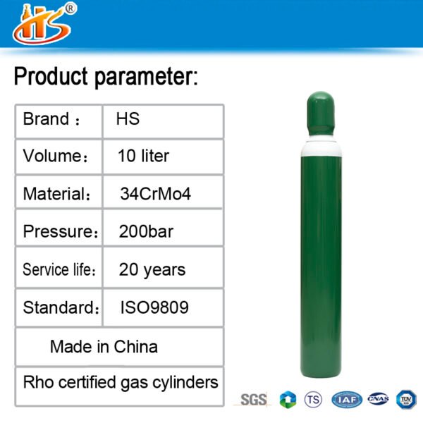 10L Rho ISO TPED EN CE British Certificate Seamless Steel Oxygen gas Cylinder - Image 2