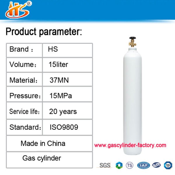 15L ISO9809 2.25M3 150bar 37MN Oxygen Tank Gas Cylinder - Image 4