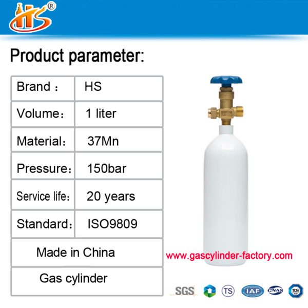 1L 150bar CO2 Bottle Argon Nitrogen Helium N2O Air Cylinders - Image 2