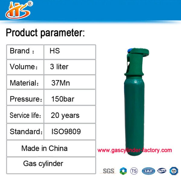 3L ISO9809 0.45M3 150bar 37MN Oxygen Tanks Gas Cylinder - Image 2