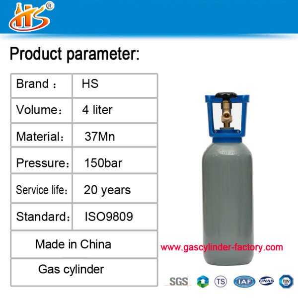 4L ISO9809 0.6M3 150bar 37MN Oxygen Tanks Gas Cylinders - Image 2