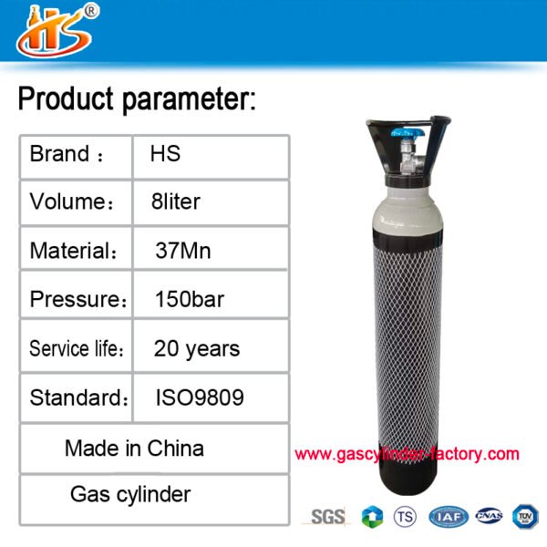 8Litre ISO9809 1.2M3 150bar 37MN Oxygen Tanks Gas Cylinders - Image 2