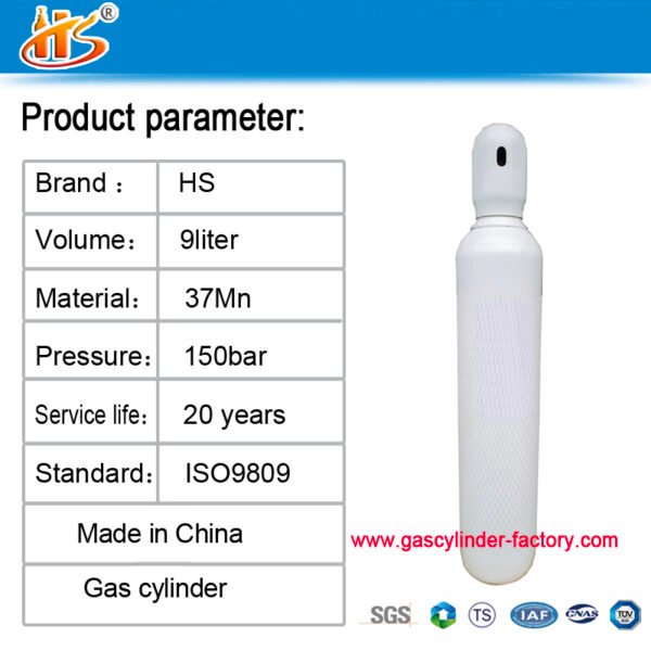 9L ISO9809 1.35M3 150bar 37MN Oxygen Tanks Gas Cylinder - Image 2